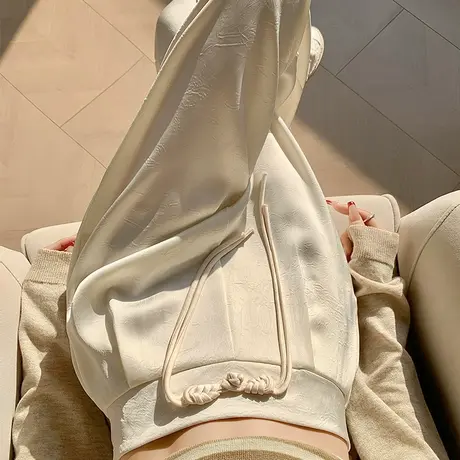 缎面醋酸阔腿裤女春夏高腰直筒宽松显瘦新中式国风复古盘扣休闲裤图片