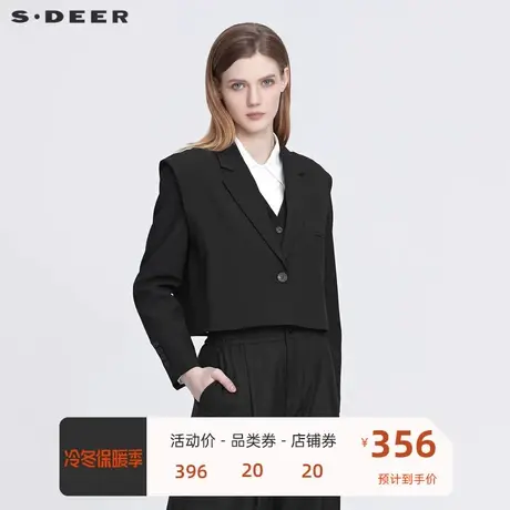 sdeer圣迪奥女装英伦风西装领马甲两件外套S22182209📝商品大图