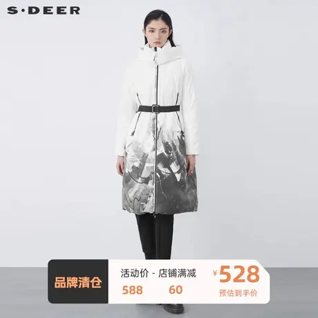 sdeer圣迪奥女装高领连帽字母印花收腰长款羽绒服S21482454🛌商品大图