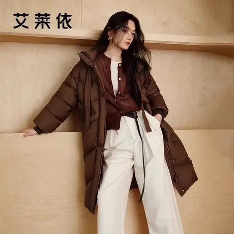 艾莱依羽绒服女冬季新款加厚面包服时尚保暖休闲长款飘带外套清仓商品大图
