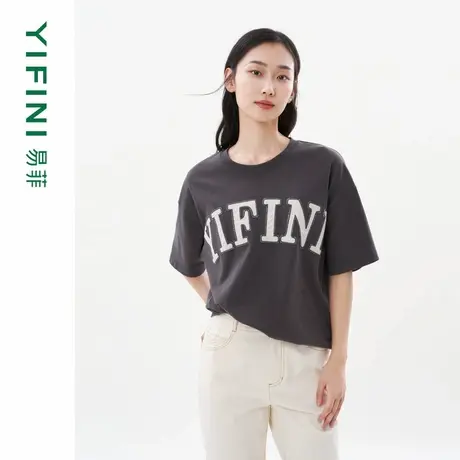 [专柜同款]Yifini/易菲时尚LOGO男女同款宽松针织T恤女夏季新款图片