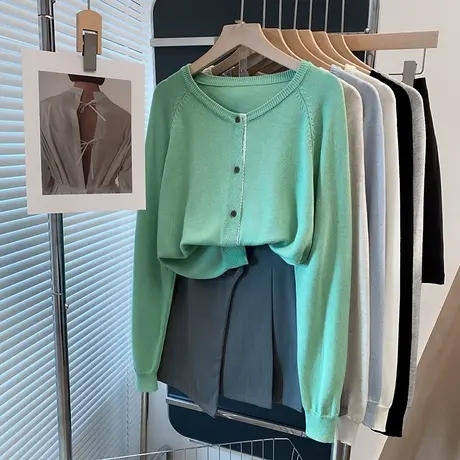 花边圆领针织开衫女2025春秋新款宽松外穿上衣洋气内搭毛衣外套潮商品大图