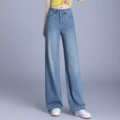 窄版阔腿牛仔裤女2025春夏新款高腰显瘦复古垂感休闲百搭直筒长裤商品大图