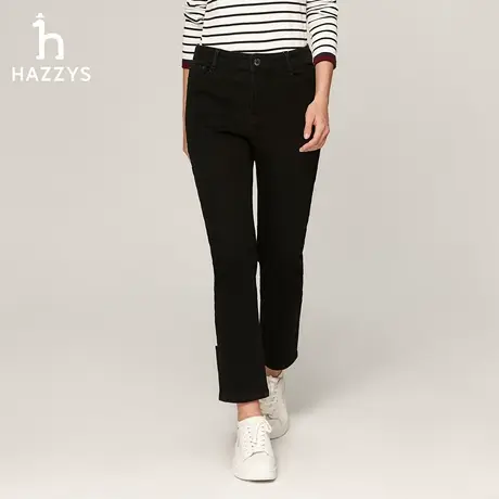 Hazzys哈吉斯简约修身牛仔裤女秋冬休闲加绒时尚通勤舒适休闲长裤商品大图