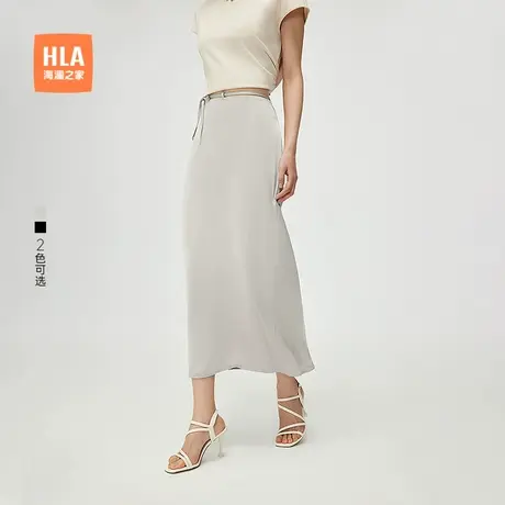 HLA/海澜之家休闲黑色长款半身裙25春夏季新直筒压花显瘦裙子女装商品大图