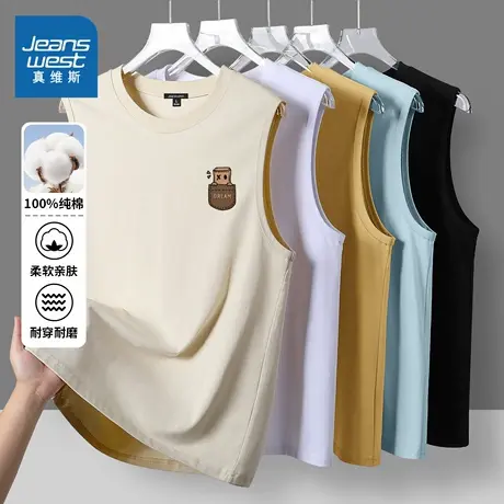 NN真维斯纯棉背心男款夏季潮流男外穿汗衫青少年宽松休闲无袖t恤商品大图