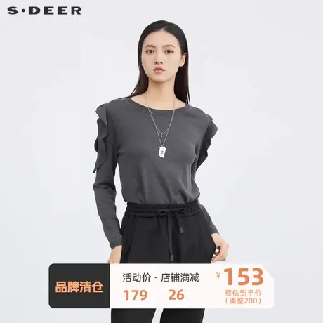 sdeer圣迪奥女装罗纹圆领拼接长袖针织衫S223Z3533🛄商品大图