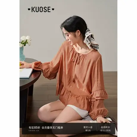 阔色橘色法式气质长袖衬衫蝴蝶结衬衣2025夏季新款女上衣短款小衫图片