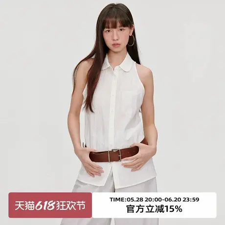 omont蛋挞家复古翻领薄款无袖衬衫2025夏季小众修身显瘦无袖上衣商品大图
