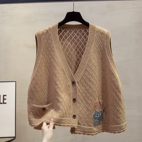 开衫v领错落针织马甲背心女2025春秋新款宽松外穿马夹毛衣坎肩潮商品大图