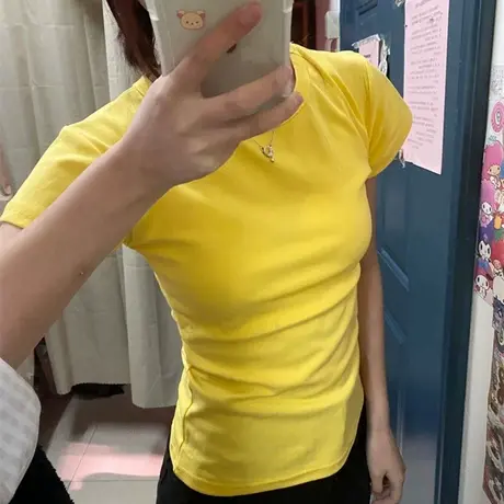 韩系高级感短袖T恤女夏季韩版修身打底衫内搭外穿正肩辣妹上衣潮商品大图