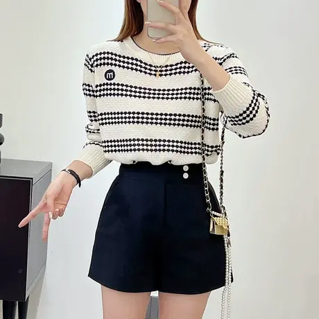 春装2025年新款时尚百搭圆领针织衫女长袖宽松内搭打底衫爆款上衣图片