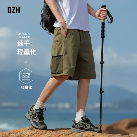 男士绿色冰丝速干短裤男夏薄款裤子休闲宽松机能工装五分裤沙滩裤商品大图