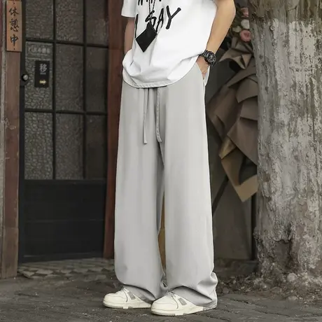 回力潮牌冰丝休闲西裤男夏季2025新款美式直筒宽松阔腿运动长裤子图片