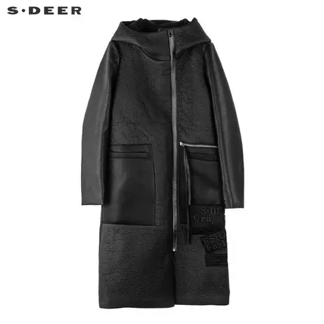 sdeer圣迪奥面料拼接夸张贴袋造型刺绣字母装饰连帽外套S16481879图片