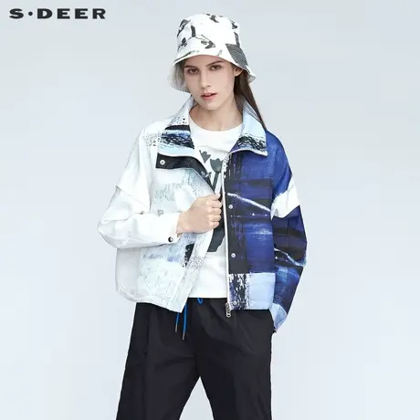 sdeer圣迪奥春秋装个性立领晕染印花短款长袖外套女S21182205图片