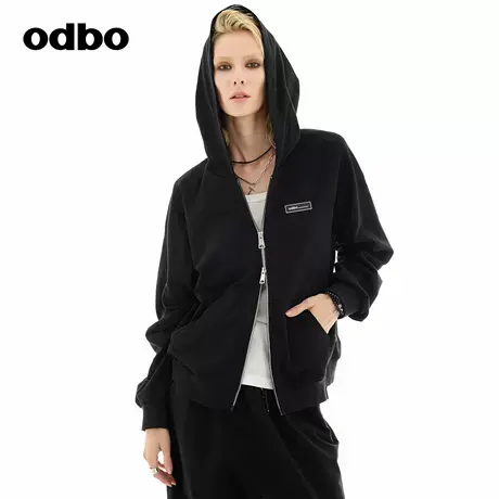 odbo/欧迪比欧简约卫衣连帽2024秋冬新款外套女士拉链衣服慵懒风商品大图