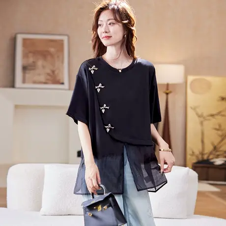 宝诗黎【新品价158元】圆领拼接宽松短袖T恤CM1011商品大图