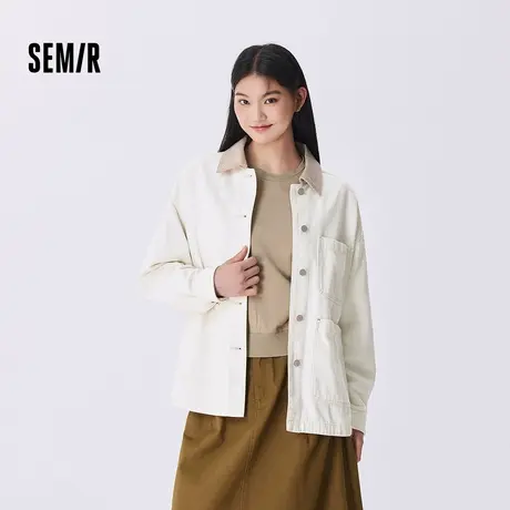 森柔牛仔|森马牛仔外套女中长款灯芯绒翻领秋季落肩宽松上衣时尚商品大图