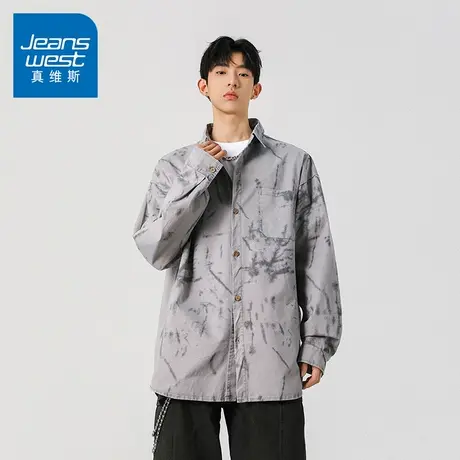 N5真维斯男士长袖衬衫2025秋季新款美式潮流工装男生休闲宽松衬衣商品大图