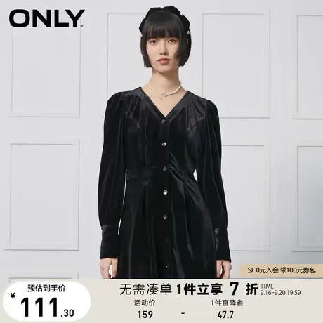 【买5免1】ONLY奥莱夏季法式修身显瘦V领丝绒短款连衣裙女图片