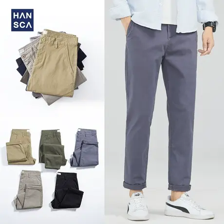 汉斯卡春秋款休闲裤男宽松直筒修身韩版潮流百搭男士高端灰色长裤商品大图