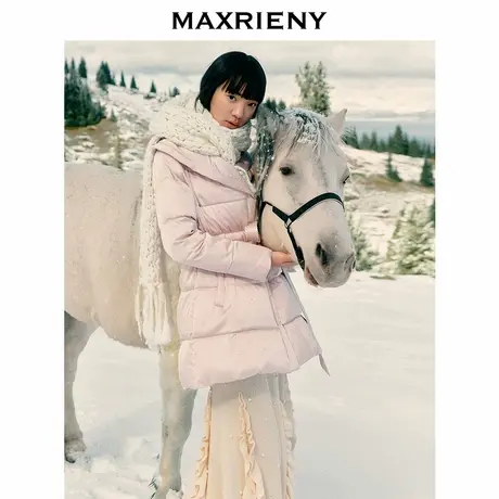 MAXRIENY复古优雅感羽绒服女中长款24冬新款系带收腰烫钻保暖外套商品大图