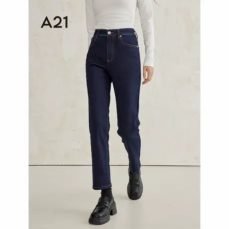 A21女装深蓝色小脚牛仔裤2024秋冬新款百搭水洗九分裤显瘦铅笔裤商品大图