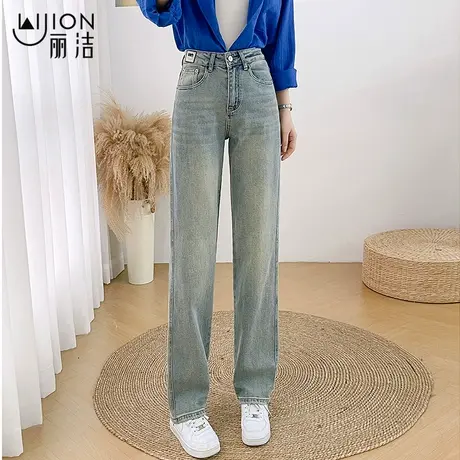窄版阔腿牛仔裤女春秋宽松高腰垂感直筒裤新款女裤韩式休闲长裤子商品大图