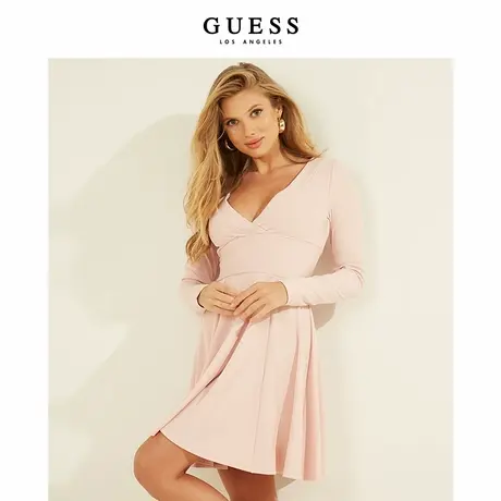GUESS秋冬女士时尚V领收腰长袖连衣裙-W0FK69R8TZ1商品大图