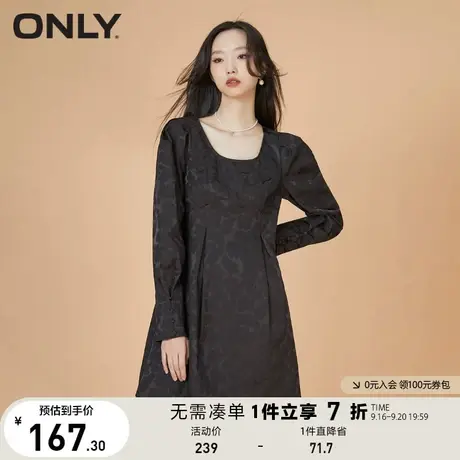 【买5免1】ONLY奥莱夏季收腰泡泡袖短款U领长袖印花连衣裙女图片