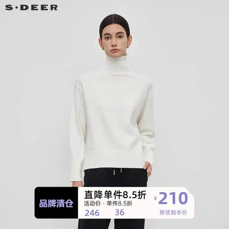 sdeer圣迪奥女装罗纹高领落肩袖宽松针织衫S23463514图片