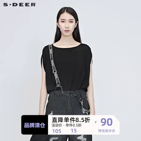 sdeer圣迪奥女装皮质拼接蝙蝠袖T恤S20280182图片