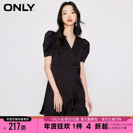 ONLY2023秋季新款气质收腰A字显瘦黑色性感V领连衣裙女|123207008图片