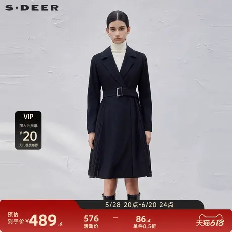 sdeer圣迪奥女装西装领收腰压褶拼接长款风衣S23381801图片