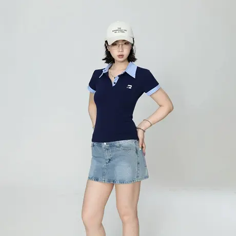 2025夏季新款短款正肩修身POLO领短袖T恤女辣妹风ins半袖上衣性感图片