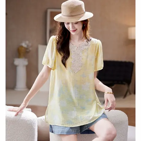 宝诗黎【新品价188元】花边拼接印花雪纺衫FFP2167商品大图