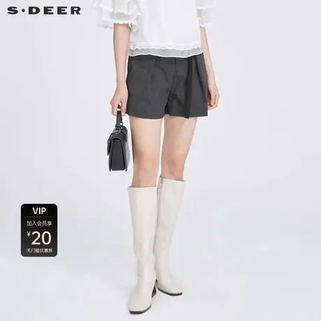 sdeer圣迪奥女装腰带拼接格纹压褶A字短裤S22280910图片
