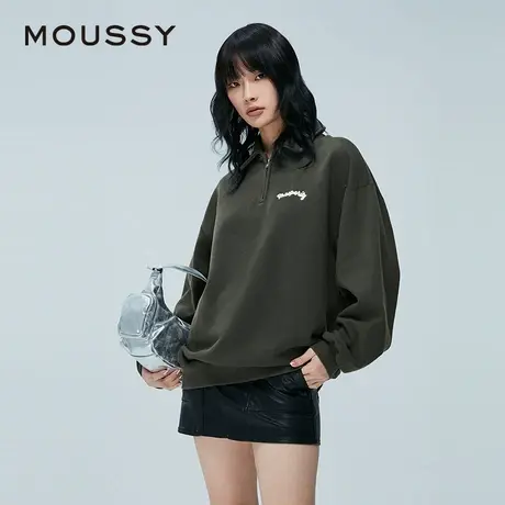 MOUSSY 春季新品简约半拉链胸口复古刺绣POLO卫衣女028HAA90-2831商品大图