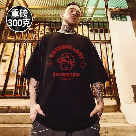 300g重磅2025新款短袖t恤大码圆领纯棉潮牌青少年学生打底半截袖商品大图