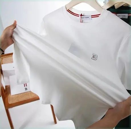 2025夏季新款轻奢夏装男士冰丝短袖T恤加肥加大码宽松半袖体恤衫商品大图