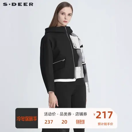 sdeer圣迪奥外套女女装高领连帽撞色印花宽松短款外套S20482220🔠商品大图