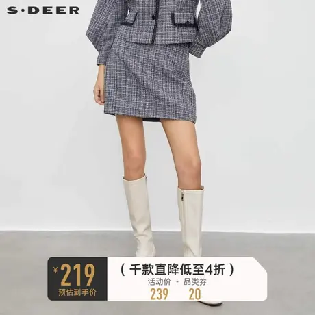 sdeer圣迪奥女装小香风套装格纹A字包臀短裙S23461302商品大图