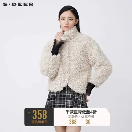 sdeer圣迪奥冬季高领仿羊羔毛短款毛呢外套女S21482226🛑商品大图