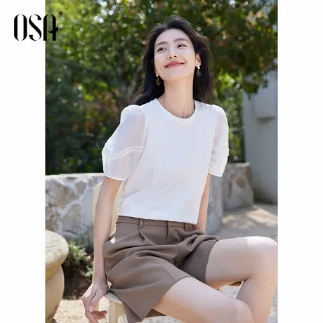 【凉风蕾丝T】OSA欧莎泡泡袖T恤女短袖夏季新款甜美减龄百搭上衣图片