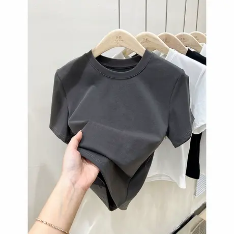 美式正肩短袖t恤女夏季2025新款欧货洋气修身上衣短款半袖打底衫商品大图