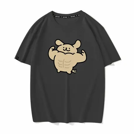 秀洛健身肌肉小黄狗恶搞夏季纯棉宽松圆领打底衫半袖短袖T恤男女图片