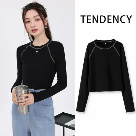 KV真维斯长袖t恤女2025新款 秋冬季小个子修身紧身内搭打底衫上衣商品大图