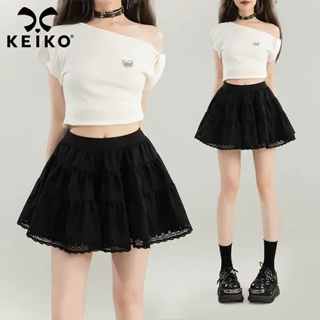 KEIKO [防走光] 蕾丝花边高腰A字半身裙25夏季芭蕾风蓬蓬蛋糕短裙图片