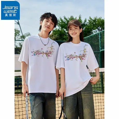 NR真维斯美式潮牌印花纯棉短袖t恤男女夏季新款休闲百搭宽松上衣商品大图